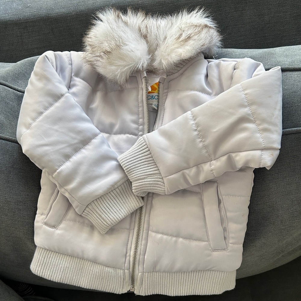 C&C California White Jacket with Faux Fur Trim